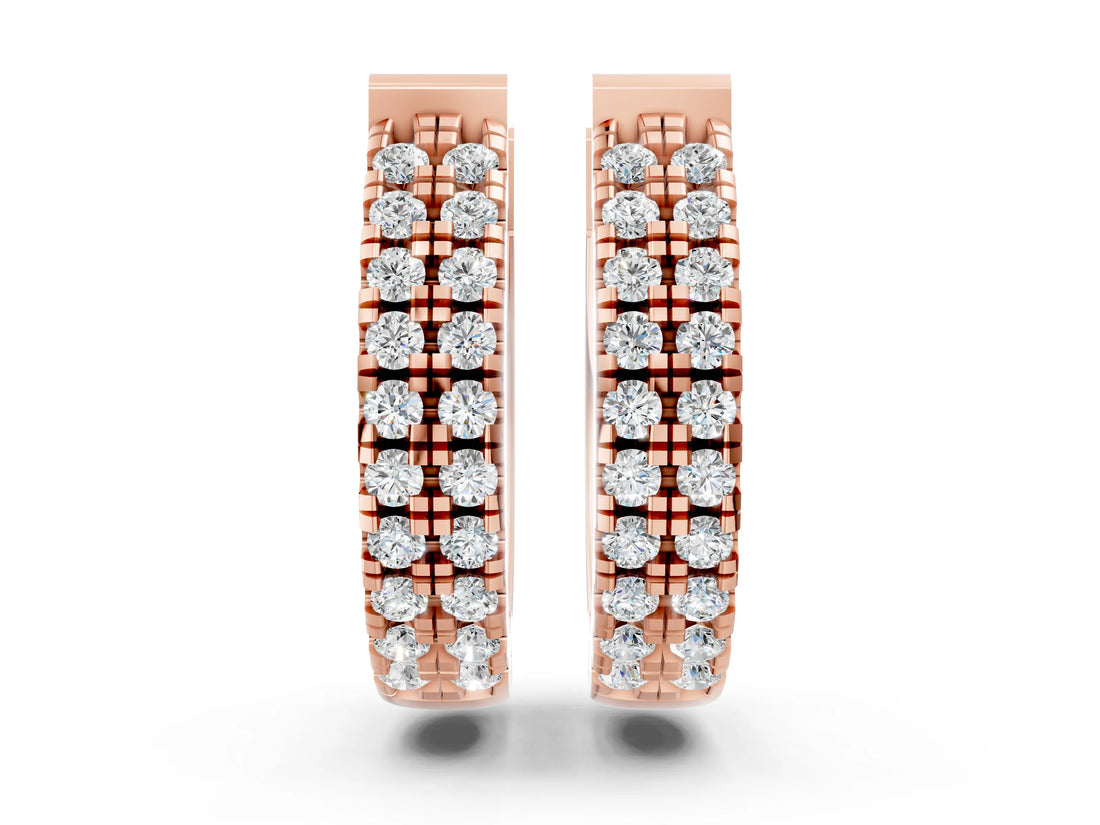 Rose gold Round Diamond Petite Double Row Huggie Hoop Earrings_10