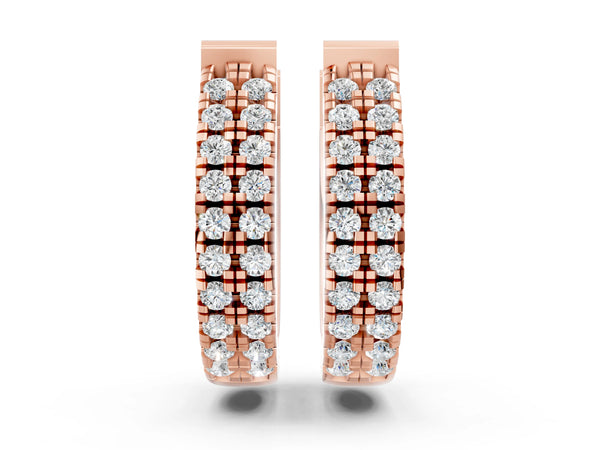 Rose gold Round Diamond Petite Double Row Huggie Hoop Earrings