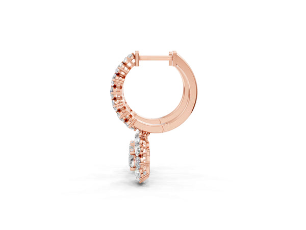 Rose gold Round Diamond Petite Hoop Earrings with Sunflower Drop