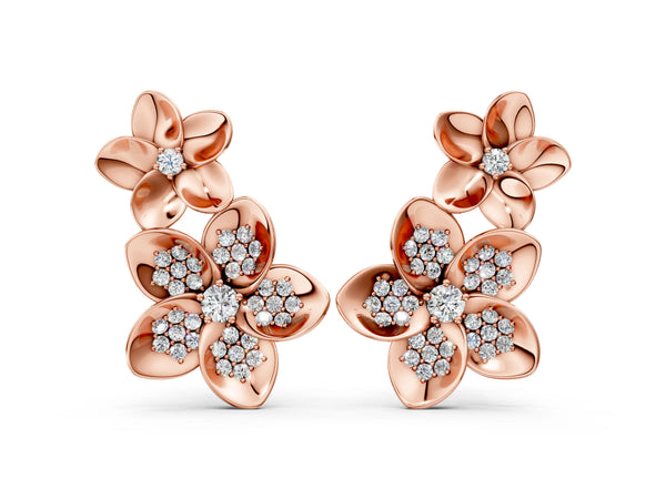 Rose gold Round Diamond Plumeria Climber Earrings