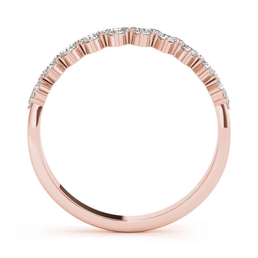 Rose gold Round Diamond Prong Set Chevron Band 2