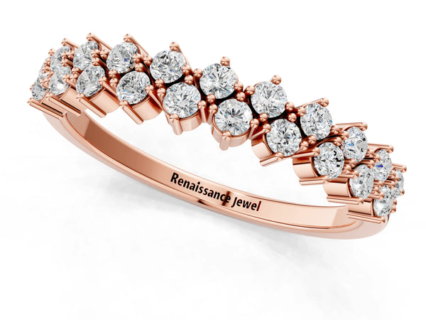 Rose gold Round Diamond Prong Set Chevron Band