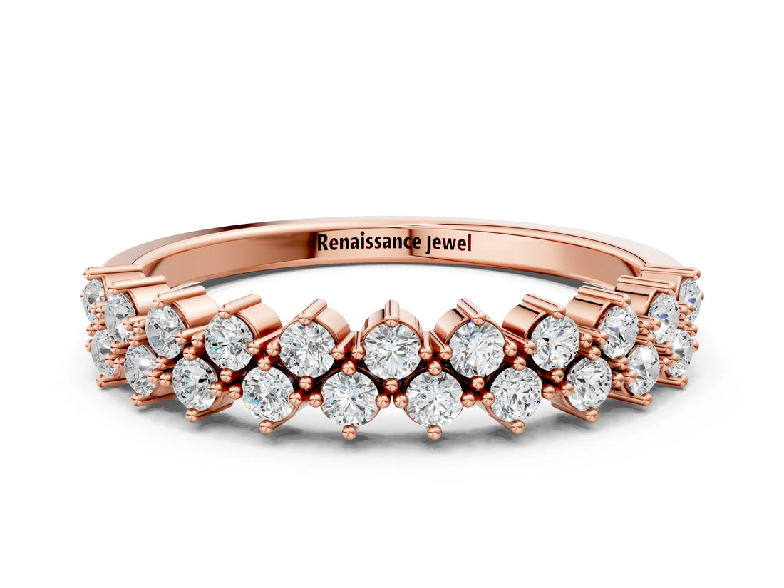 Rose gold Round Diamond Prong Set Chevron Band_9