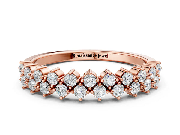 Rose gold Round Diamond Prong Set Chevron Band
