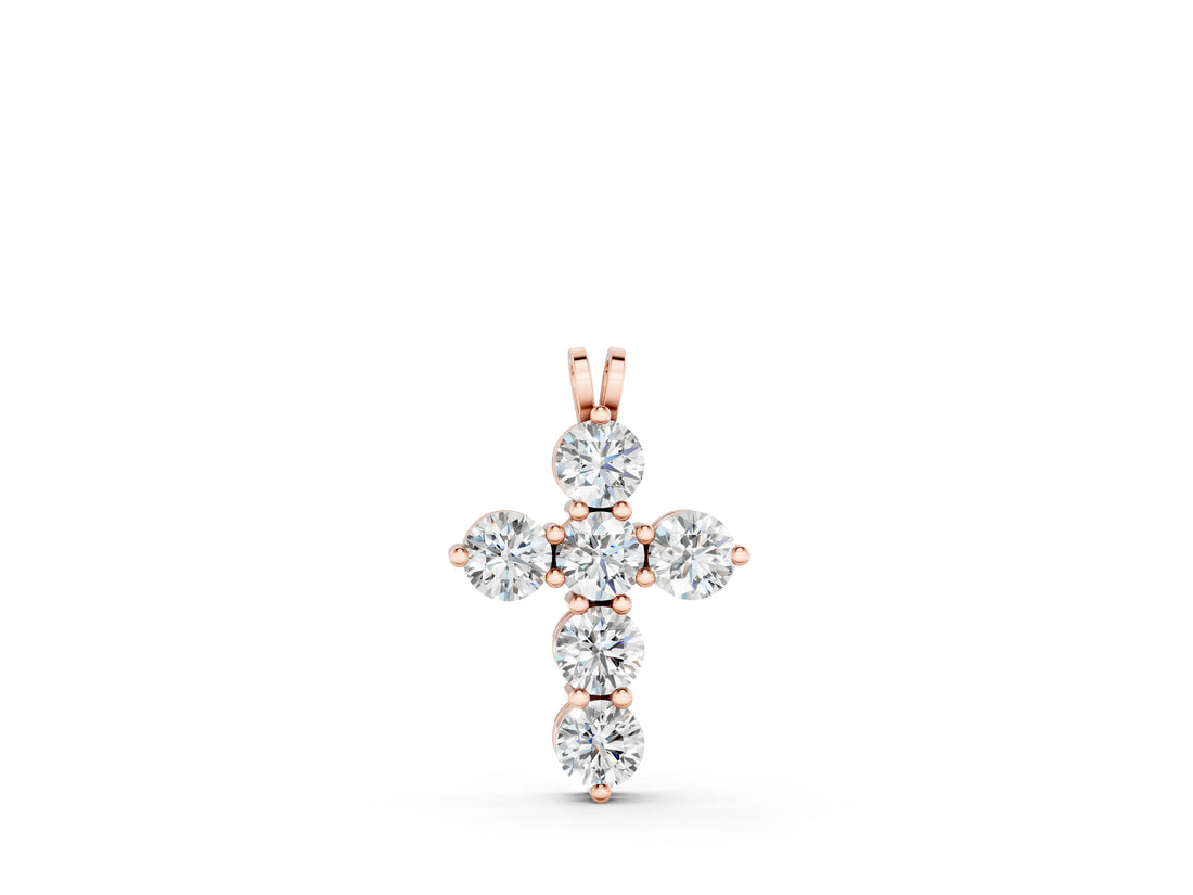 Rose gold Round Diamond Prong Set Cross Pendant_34