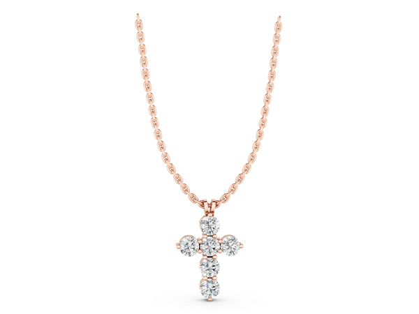 Rose gold Round Diamond Prong Set Cross Pendant