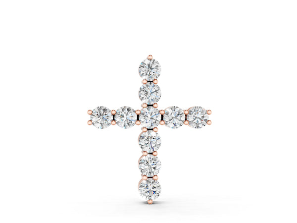 Rose gold Round Diamond Prong-Set Cross Pendant