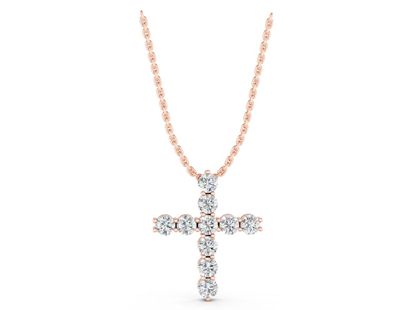 Rose gold Round Diamond Prong-Set Cross Pendant