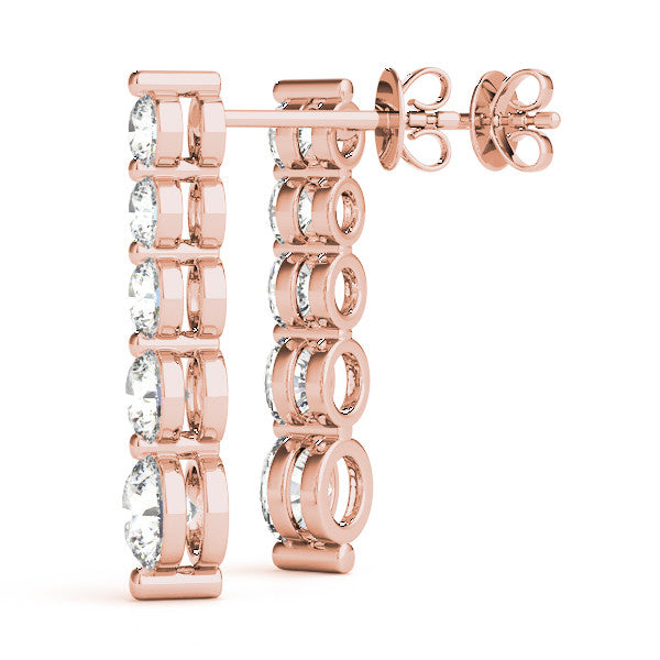 Rose gold Round Diamond Prong Set Drop Earrings 1