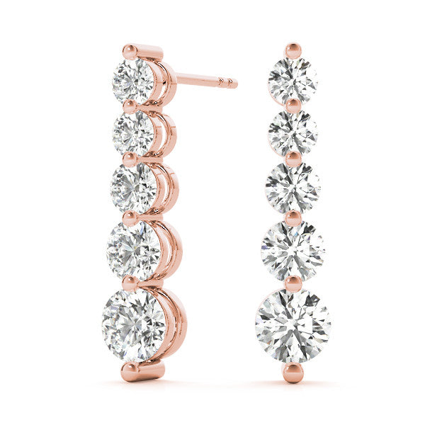 Rose gold Round Diamond Prong Set Drop Earrings