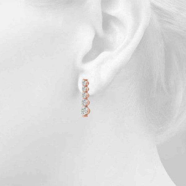 Rose gold Round Diamond Prong Set Drop Earrings