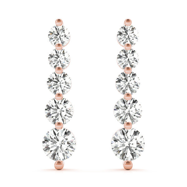 Rose gold Round Diamond Prong Set Drop Earrings