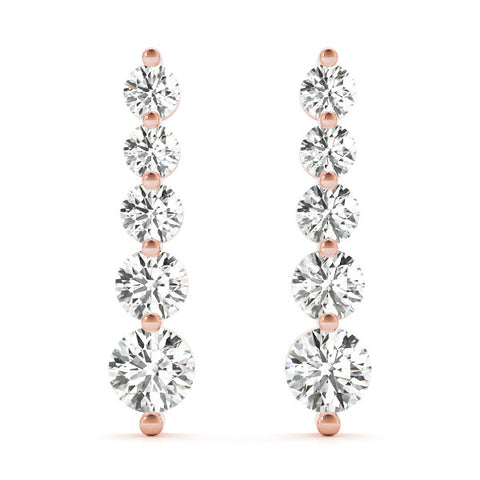 Rose gold Round Diamond Prong Set Drop Earrings