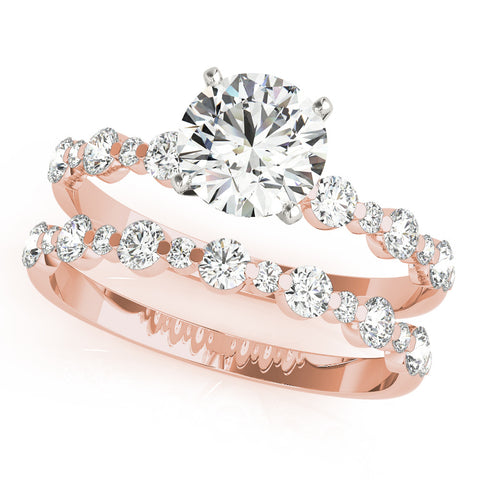 Rose gold Round Diamond Prong Set Engagement Ring with Pave Band 1