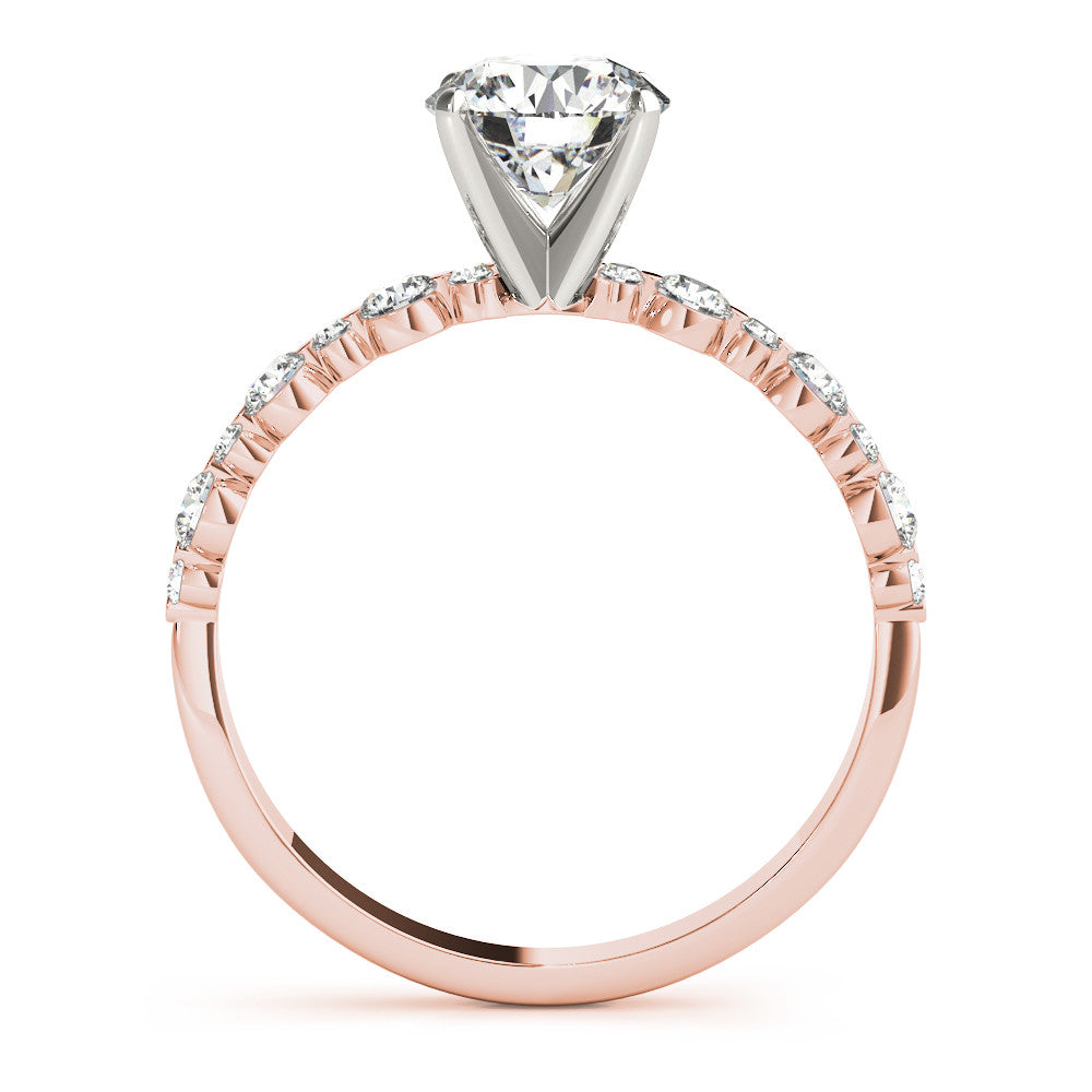 Rose gold Round Diamond Prong Set Engagement Ring with Pave Band 2