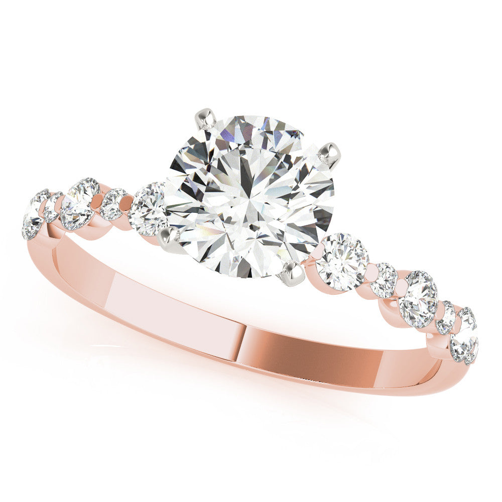 Rose gold Round Diamond Prong Set Engagement Ring with Pave Band