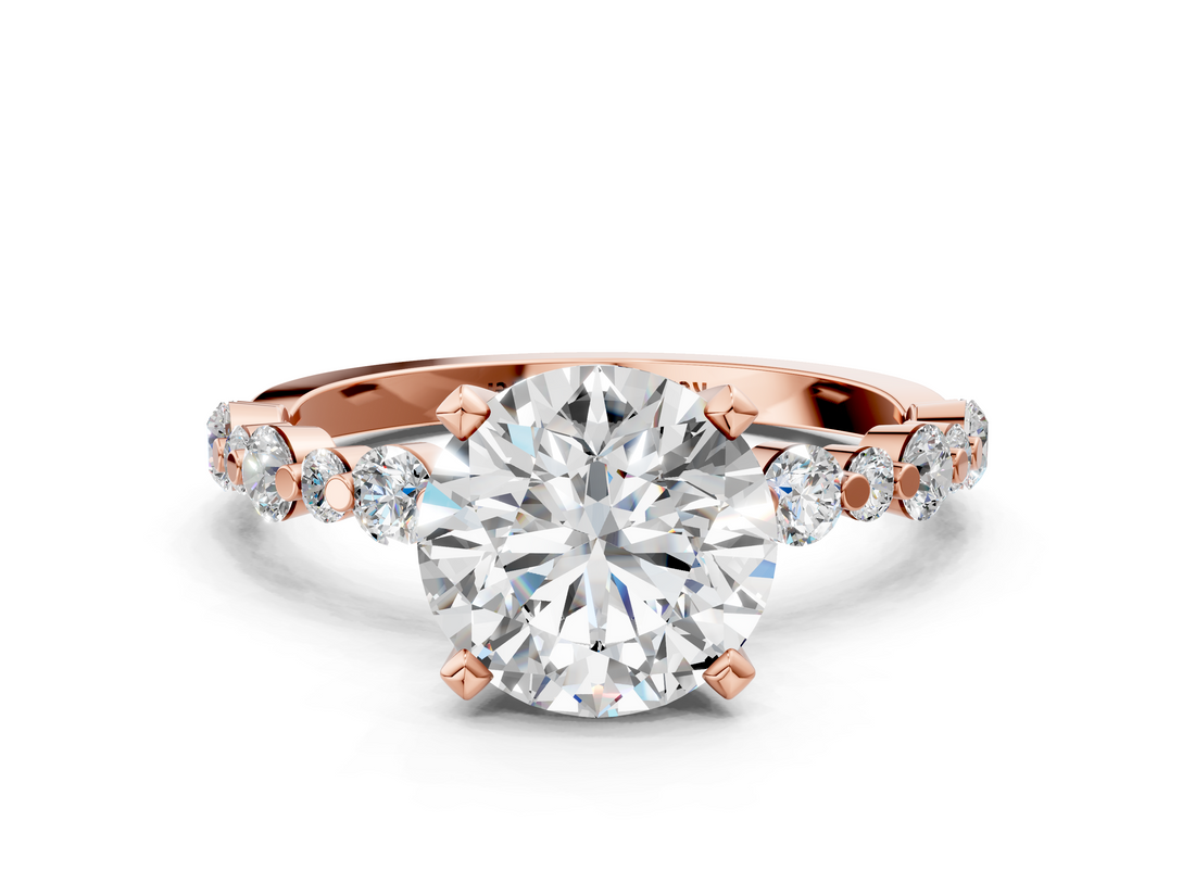 Rose gold Round Diamond Prong Set Engagement Ring with Pave Band_215