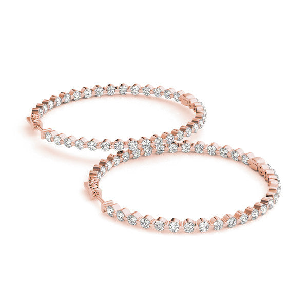 Rose gold Round Diamond Prong Set Hoop Earrings