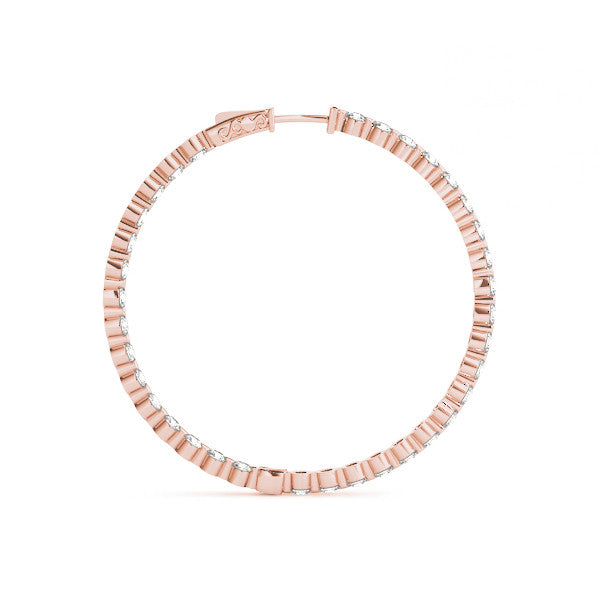 Rose gold Round Diamond Prong Set Hoop Earrings