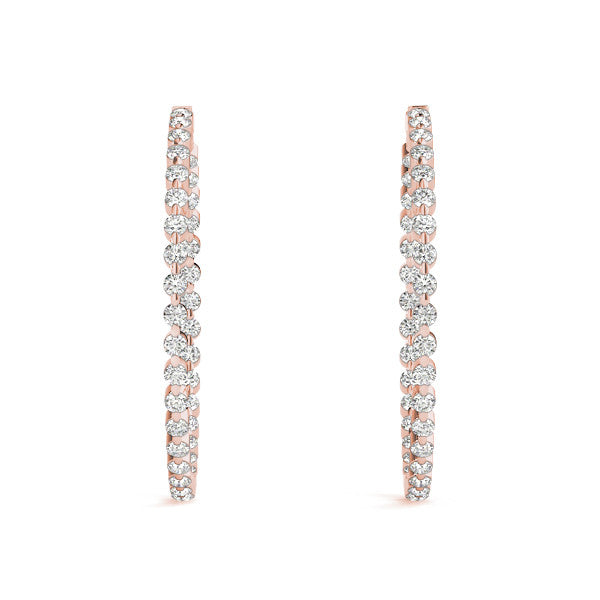 Rose gold Round Diamond Prong Set Hoop Earrings