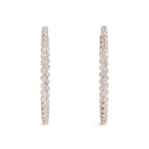 Rose gold Round Diamond Prong Set Hoop Earrings 3