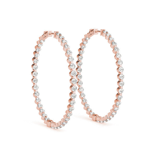 Rose gold Round Diamond Prong Set Hoop Earrings