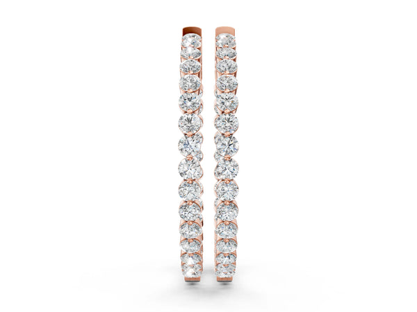 Rose Gold Round Laboratory-Grown Diamond Eternity Hoop Earrings with Prong Setting