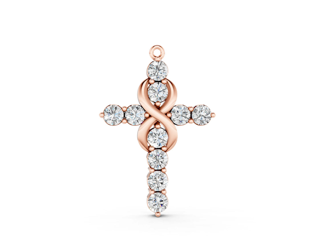 Rose gold Round Diamond Prong Set Infinity Cross Pendant_32