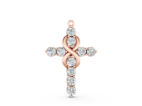 Rose gold Round Diamond Prong Set Infinity Cross Pendant