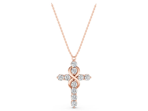 Rose gold Round Diamond Prong Set Infinity Cross Pendant