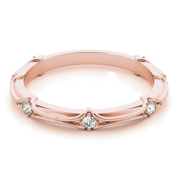 Rose gold Round Diamond Prong-Set Milgrain Eternity Band 1