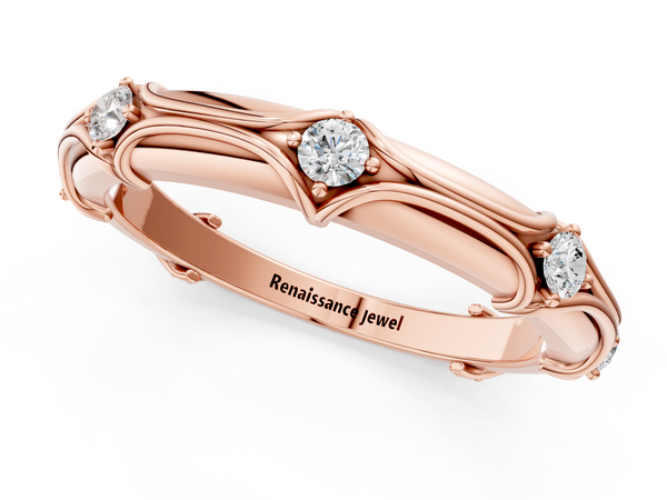Rose gold Round Diamond Prong Set Milgrain Eternity Band