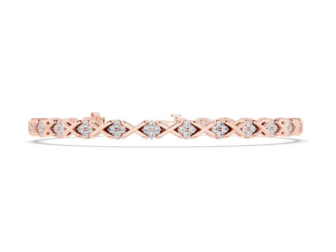 Rose gold Round Diamond Prong Set Tennis Bracelet with X-Link Band_2