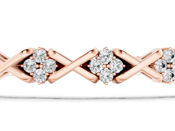 Rose gold Round Diamond Prong Set Tennis Bracelet with X-Link Band