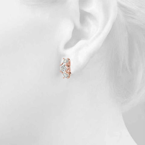 Rose gold Round Diamond Prong Set Three-Stone White Gold Earrings 4