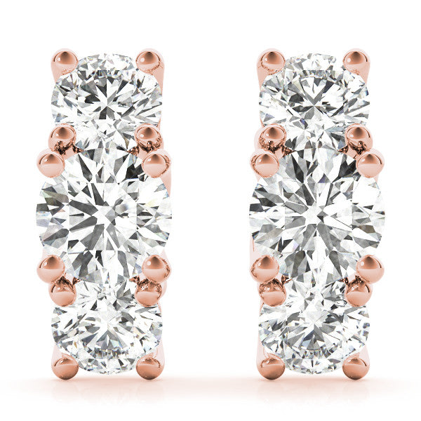Rose gold Round Diamond Prong Set Three-Stone White Gold Earrings
