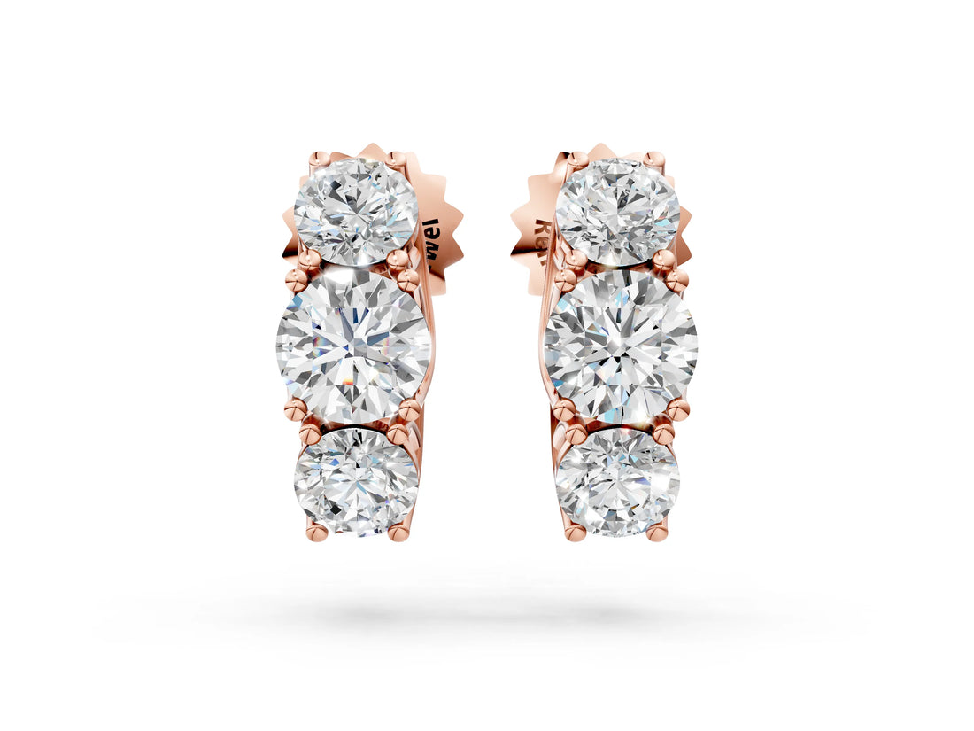 Rose gold Round Diamond Prong Set Three-Stone White Gold Earrings_44