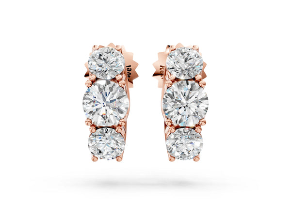 Rose gold Round Diamond Prong Set Three-Stone White Gold Earrings