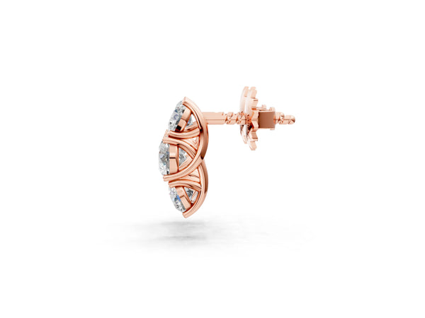 Rose gold Round Diamond Prong Set Three-Stone White Gold Earrings