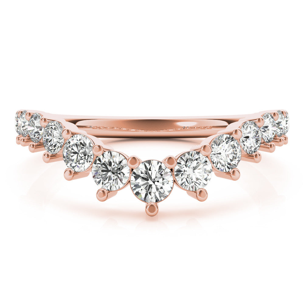 Rose gold Round Diamond Prong Set White Gold Curved Band 1