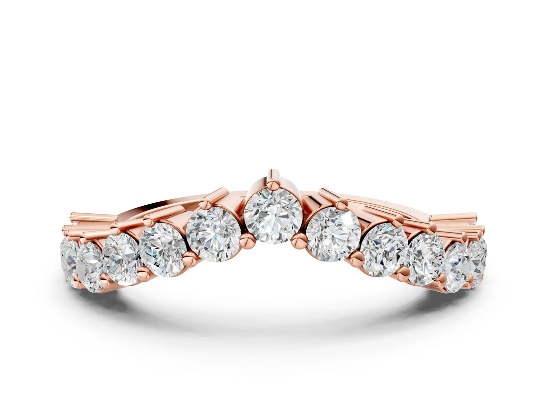 Rose gold Round Diamond Prong Set White Gold Curved Band_3
