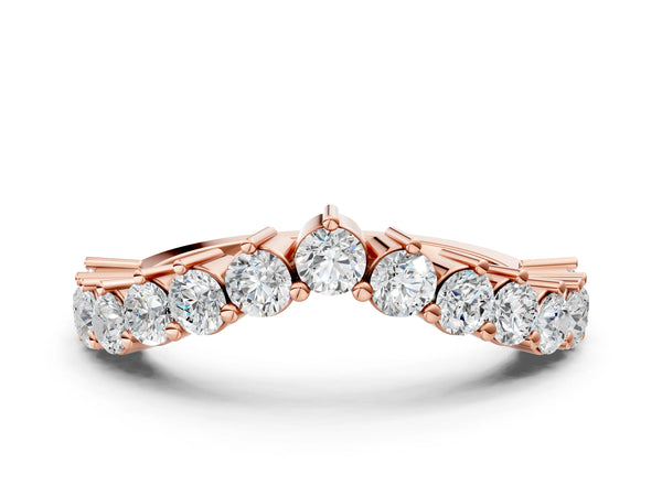 Rose gold Round Diamond Prong Set White Gold Curved Band