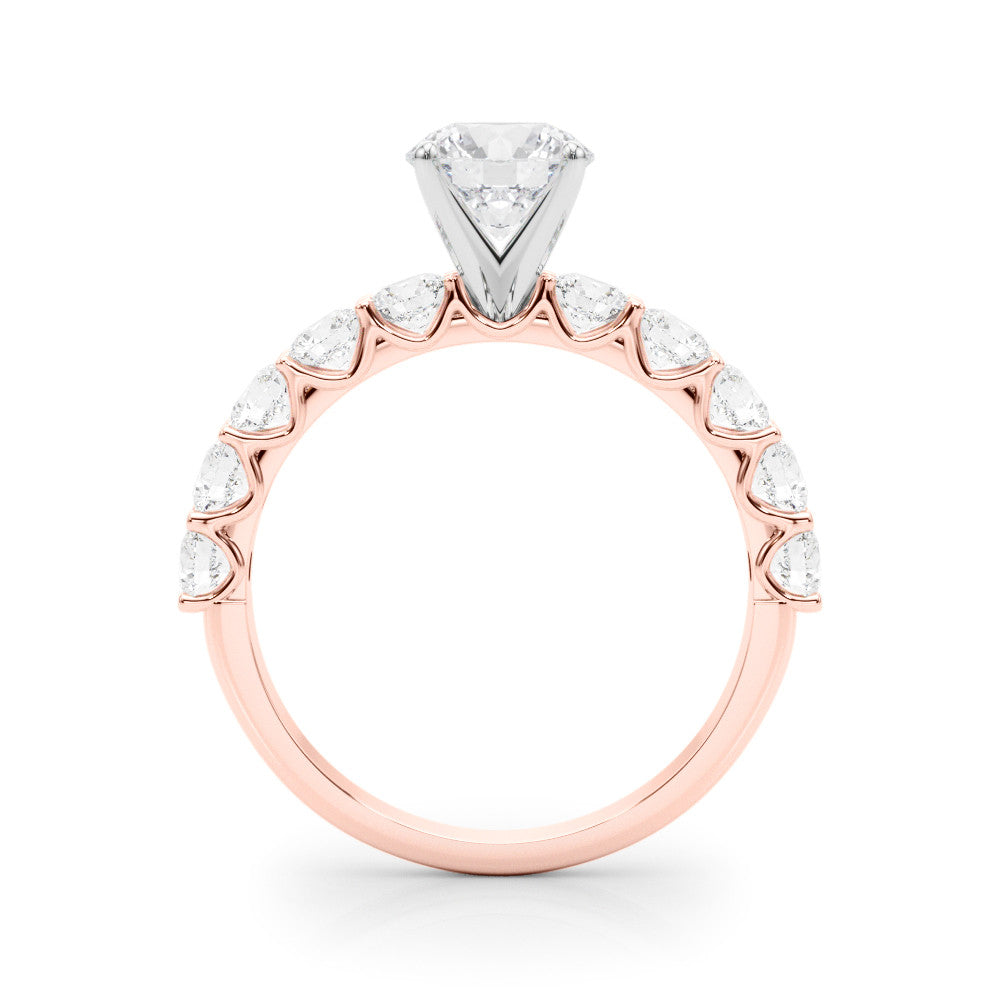 Rose gold Round Diamond Prong Setting with Side Stones on a Pave Band 2
