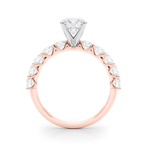 Rose gold Round Diamond Prong Setting with Side Stones on a Pave Band 2