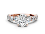 Rose gold Round Diamond Prong Setting with Side Stones on a Pave Band_108
