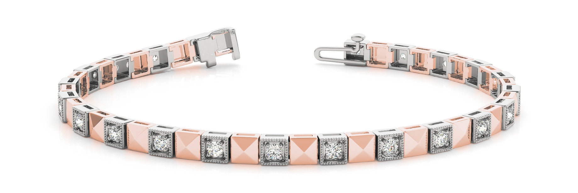Rose gold Round Diamond Pyramid Link Tennis Bracelet with Bezel Setting