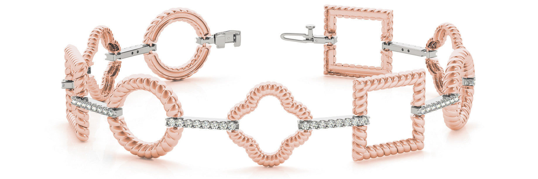Rose gold Round Diamond Rope Link Bracelet with Pavé Setting