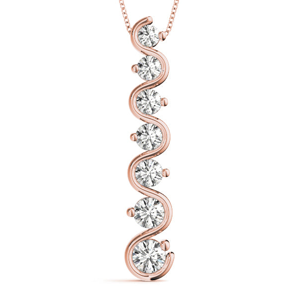 Rose gold Round Diamond S-Curve Prong Set Pendant