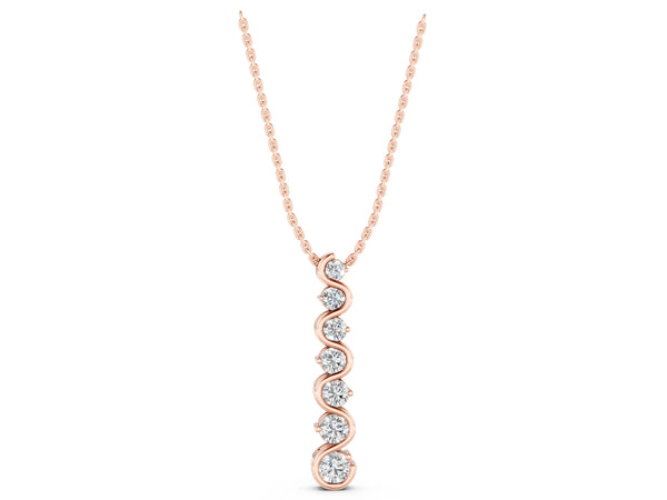 Rose gold Round Diamond S-Curve Prong Set Pendant