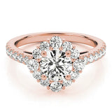 Rose gold Round Diamond Scalloped Halo Ring with Pavé Band and Four-Prong Setting 1